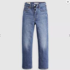 Levi’s Ribcage Straight Ankle Blue Size 29 Raw Frayed Hem Wide-Leg Jeans Denim